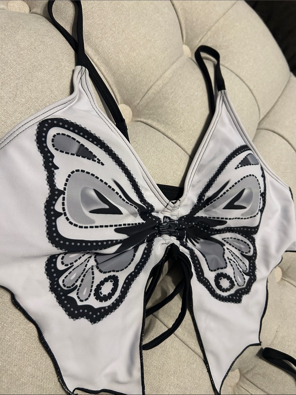 Black & White Butterfly Tie-Front Bikini Set - Women's Swim - Picture 4 of 8